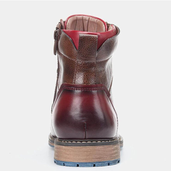 Rex | Herren Oxford Stiefelette Schnürung Leder Rot-Kontrast