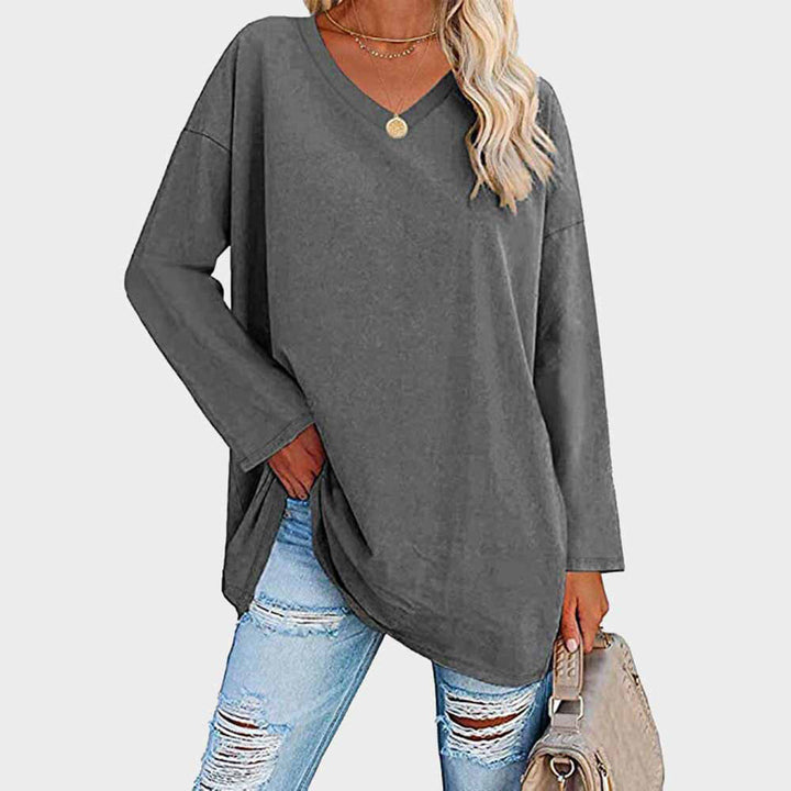 Cora | Damen Longshirt V-Ausschnitt Langarm Übergroß Sommer