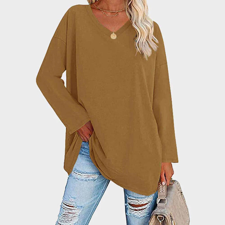 Cora | Damen Longshirt V-Ausschnitt Langarm Übergroß Sommer