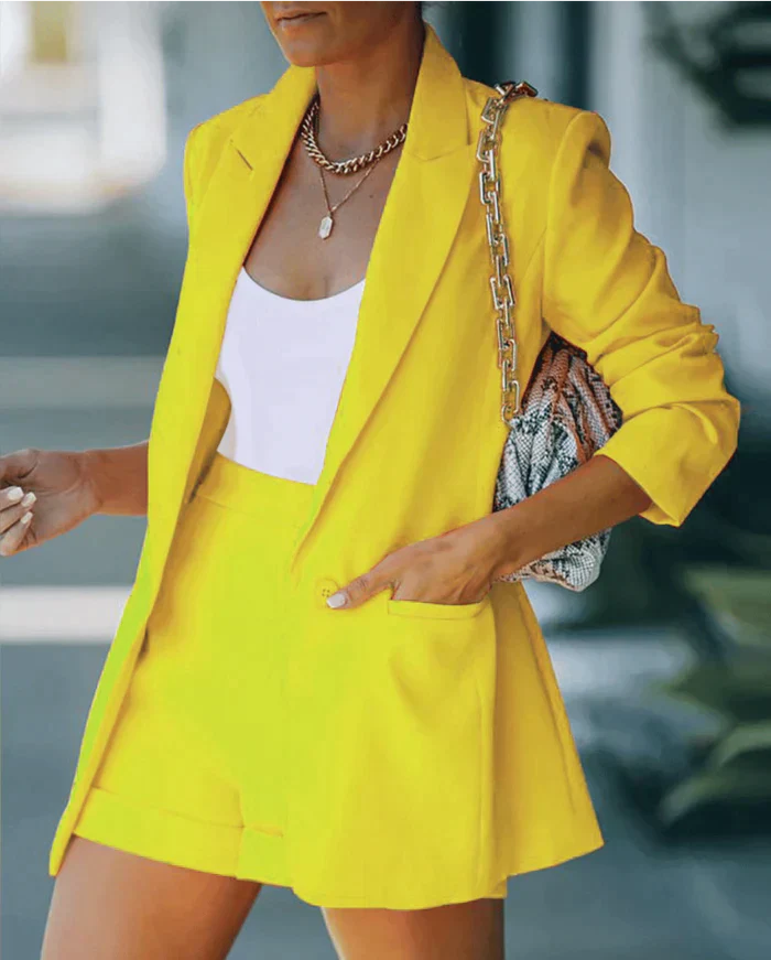 Kira | Damen Blazer Set mit Shorts Elegant Einfarbig Sommer