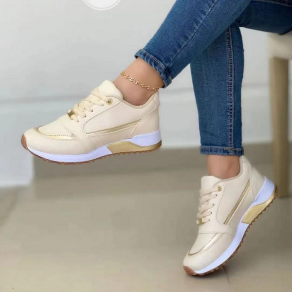 Zena | Damen Plateau Sneaker Golddetails Schnürung