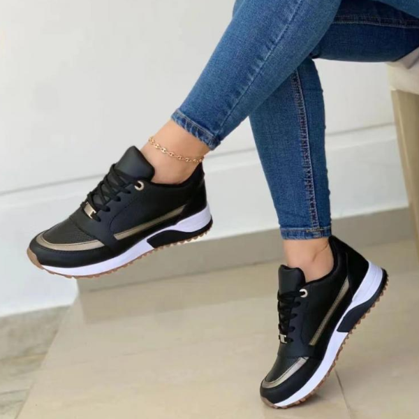 Zena | Damen Plateau Sneaker Golddetails Schnürung