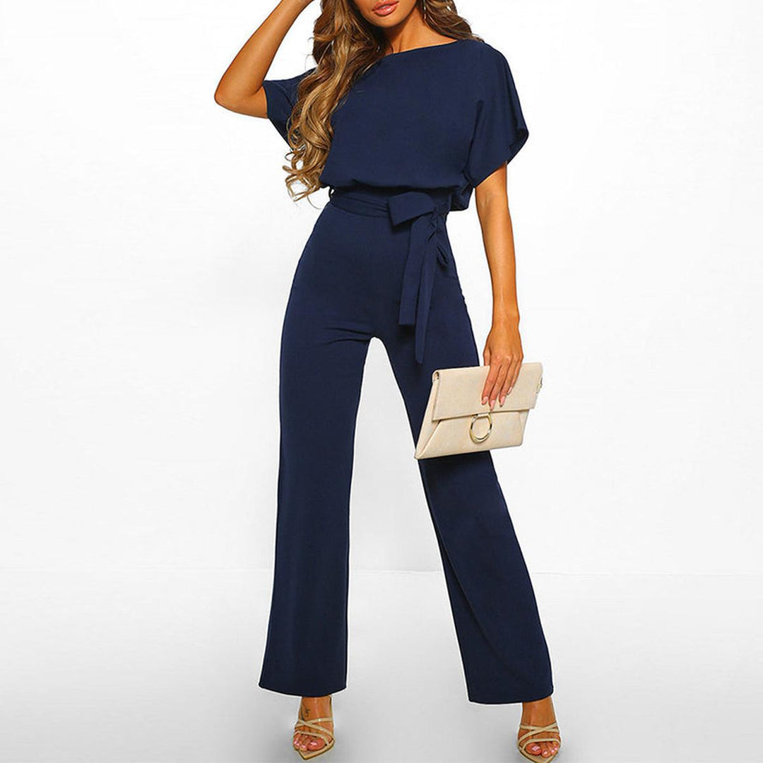 Crisna | Damen Jumpsuit Kurzarm Bindegürtel Weites Bein Sommer