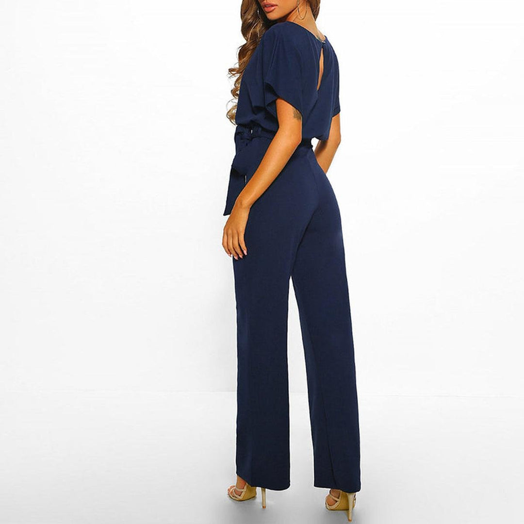 Crisna | Damen Jumpsuit Kurzarm Bindegürtel Weites Bein Sommer