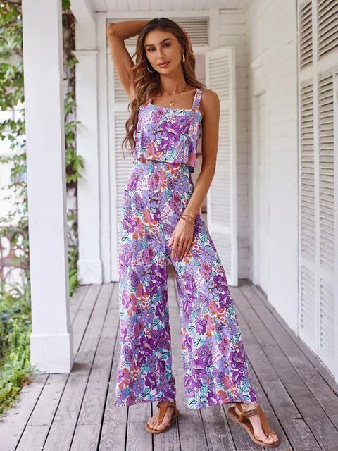 Fiora | Damen Set Crop Top und Weithose Blumenprint Sommer