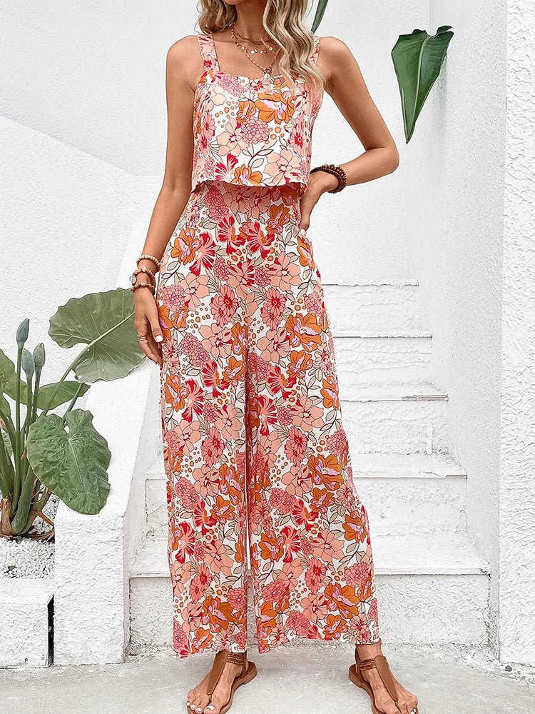 Fiora | Damen Set Crop Top und Weithose Blumenprint Sommer