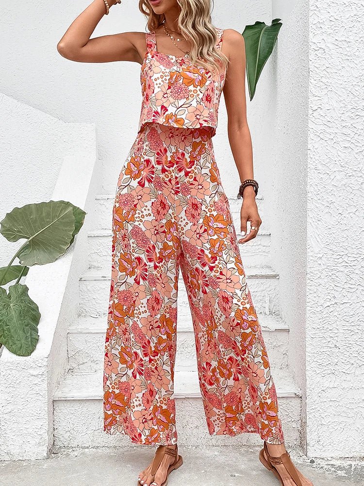 Fiora | Damen Set Crop Top und Weithose Blumenprint Sommer