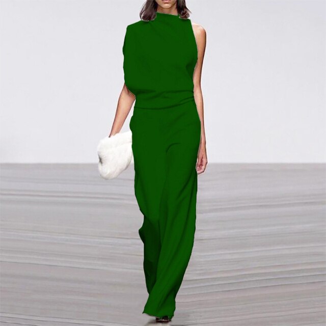 Mona | Damen Jumpsuit Ärmellos Stehkragen Weites Bein Elegant
