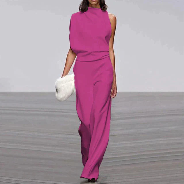 Mona | Damen Jumpsuit Ärmellos Stehkragen Weites Bein Elegant