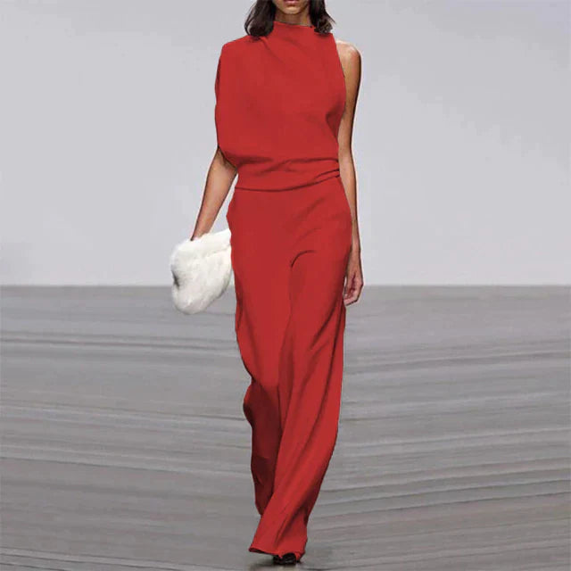 Mona | Damen Jumpsuit Ärmellos Stehkragen Weites Bein Elegant