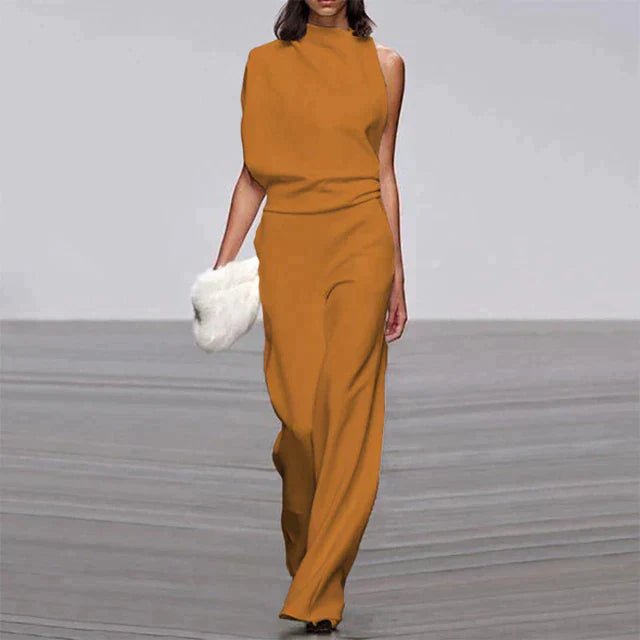 Mona | Damen Jumpsuit Ärmellos Stehkragen Weites Bein Elegant