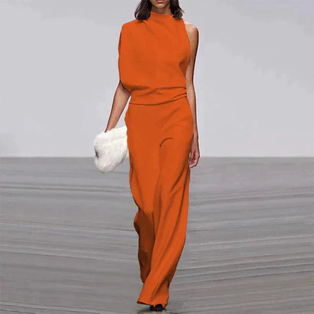 Mona | Damen Jumpsuit Ärmellos Stehkragen Weites Bein Elegant