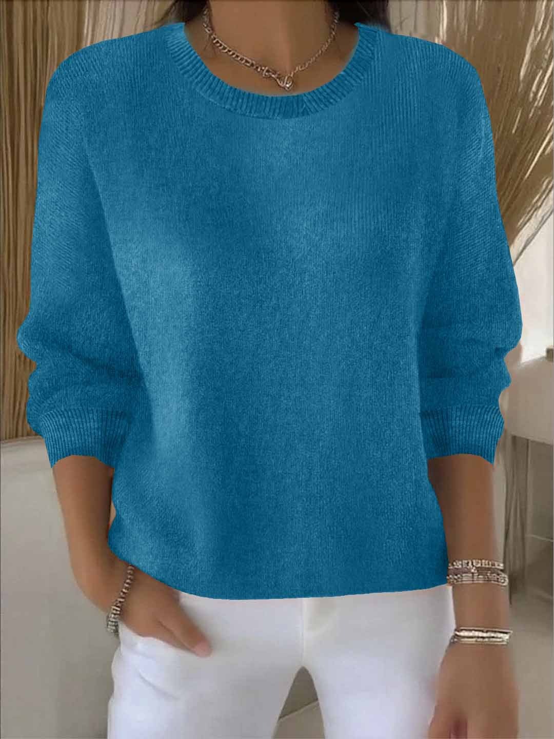 Sofia | Damen Strickpullover Rundhals Weich Oversized Freizeitpullover