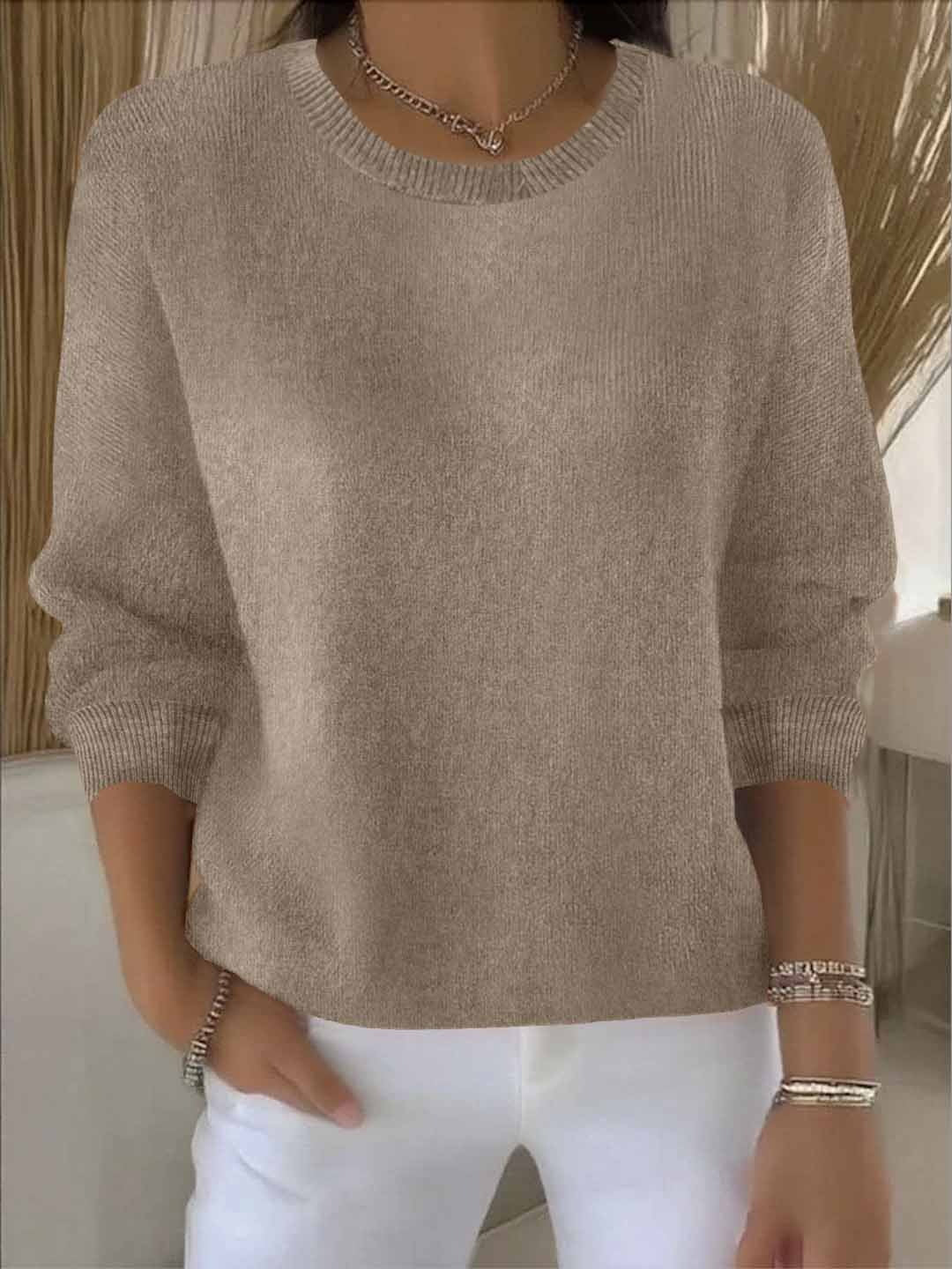 Sofia | Damen Strickpullover Rundhals Weich Oversized Freizeitpullover