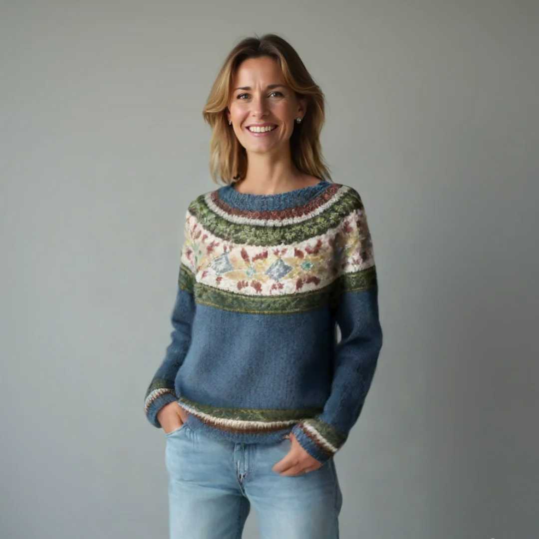 Sigrid | Damen Strickpullover Winterwald-Muster Rundhals