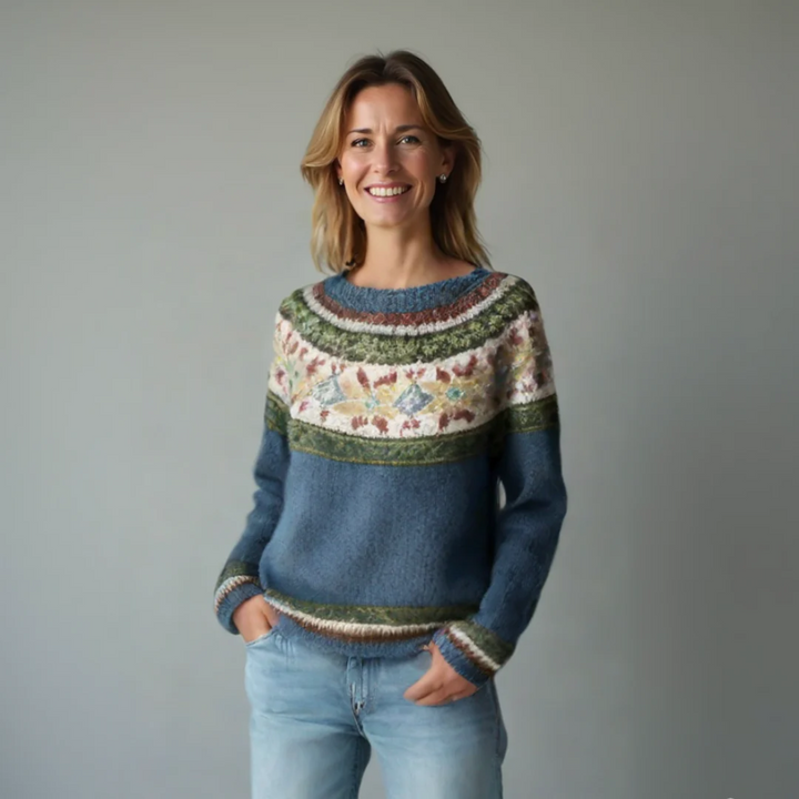 Sigrid | Damen Strickpullover Winterwald-Muster Rundhals