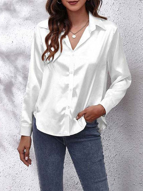 Vera | Damen Satin Bluse Langarm Elegante Hemdbluse Glänzend