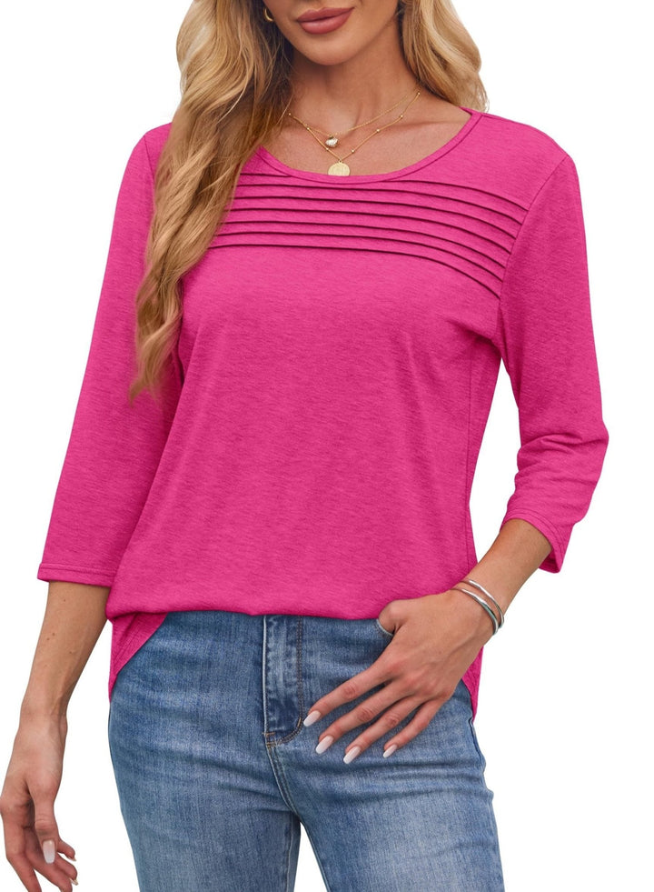 Lecy | Damen Top 3/4 Arm Rundhals mit Faltendetail Unifarbe