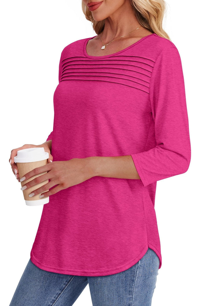 Lecy | Damen Top 3/4 Arm Rundhals mit Faltendetail Unifarbe