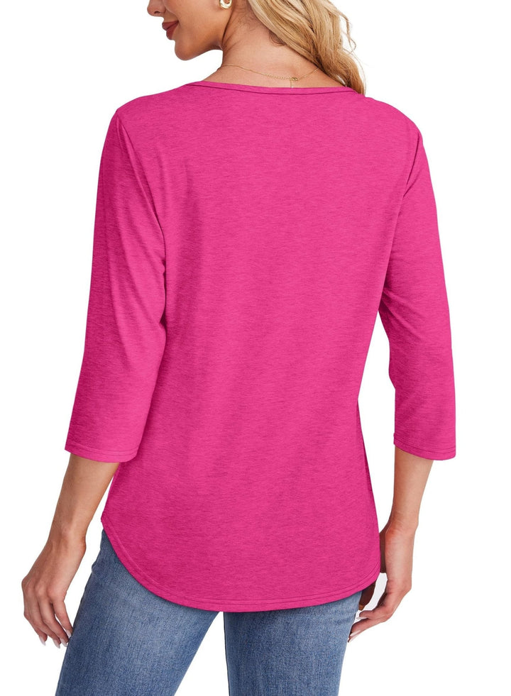 Lecy | Damen Top 3/4 Arm Rundhals mit Faltendetail Unifarbe