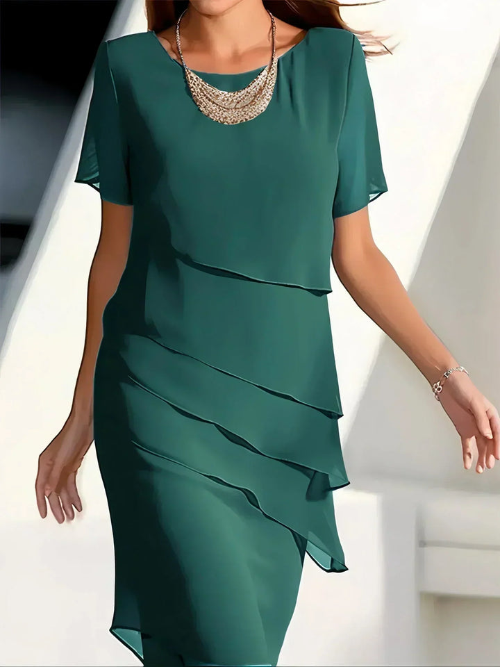 Grace | Damen Elegantes Kleid Kurzarm Chiffon Lagen-Look
