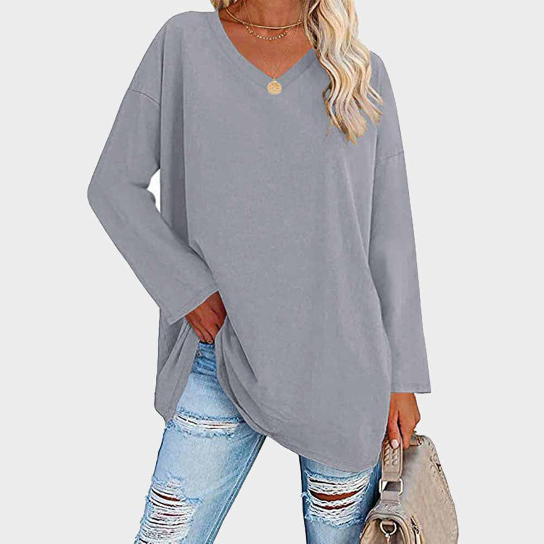 Cora | Damen Longshirt V-Ausschnitt Langarm Übergroß Sommer