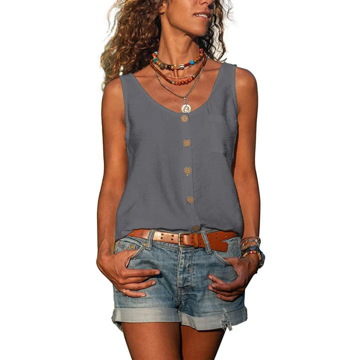 Mavia | Damen Ärmelloses Top mit Knöpfen Loose Fit Sommertop