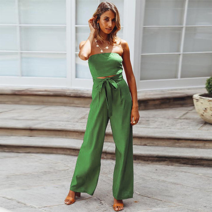 Naia | Damen Bandeau Jumpsuit Wide Leg Bindegürtel