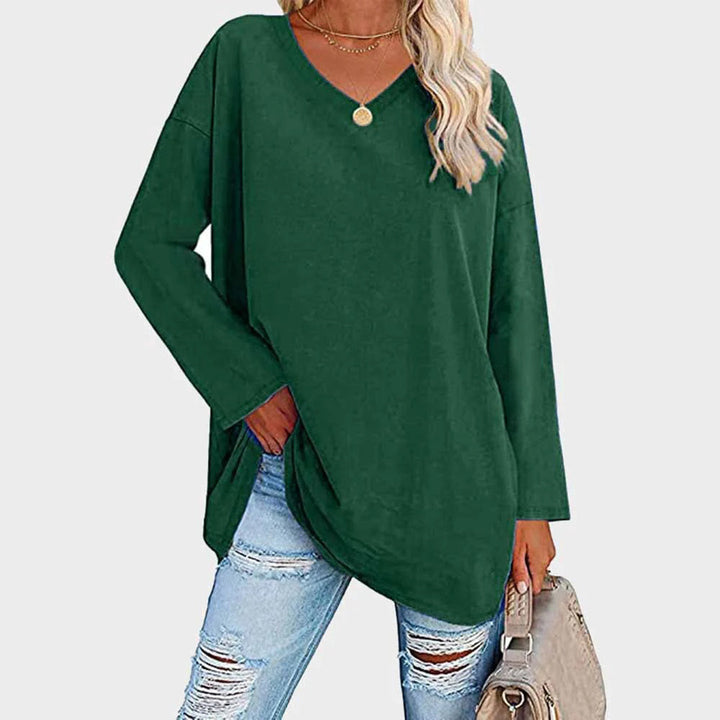 Cora | Damen Longshirt V-Ausschnitt Langarm Übergroß Sommer