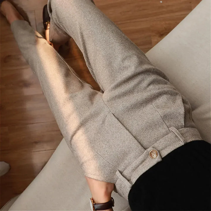Vela | Damen Hose Fischgrat Muster Umschlagbund Elegant