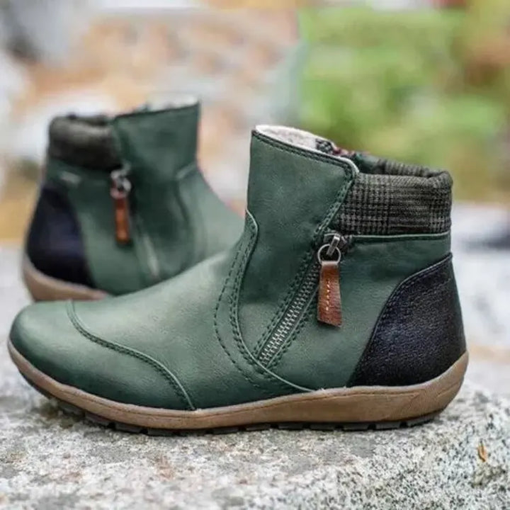 Ida | Damen Ankle Boots Flach Seitlicher Reißverschluss Winterstiefel