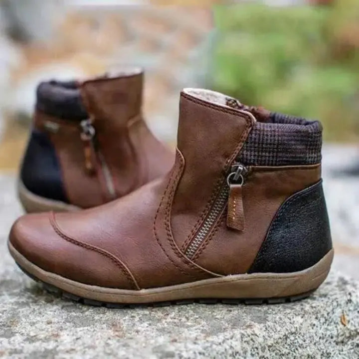 Ida | Damen Ankle Boots Flach Seitlicher Reißverschluss Winterstiefel