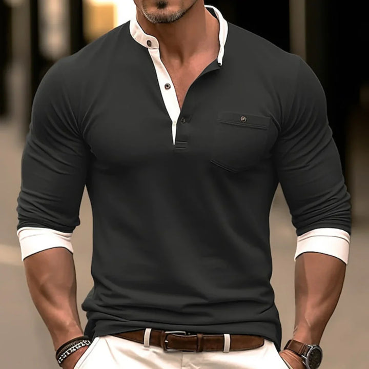 Colex | Herren Henley Shirt Langarm Poloshirt mit Knopfleiste