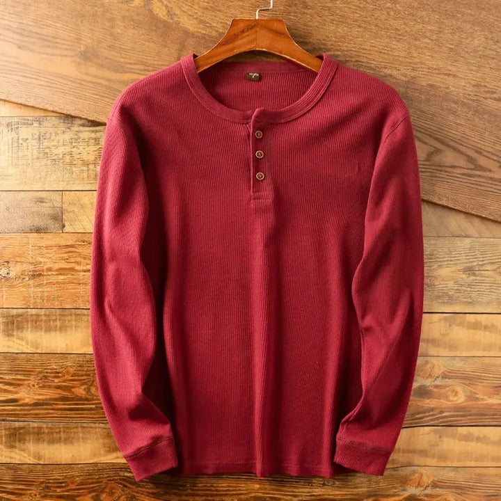 Hank | Herren Henley Shirt Langarm Casual Baumwolle Oberteil