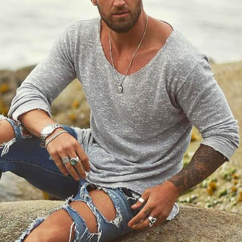 Alen | Herren Longshirt V-Ausschnitt Langarm Loose Fit Sommer