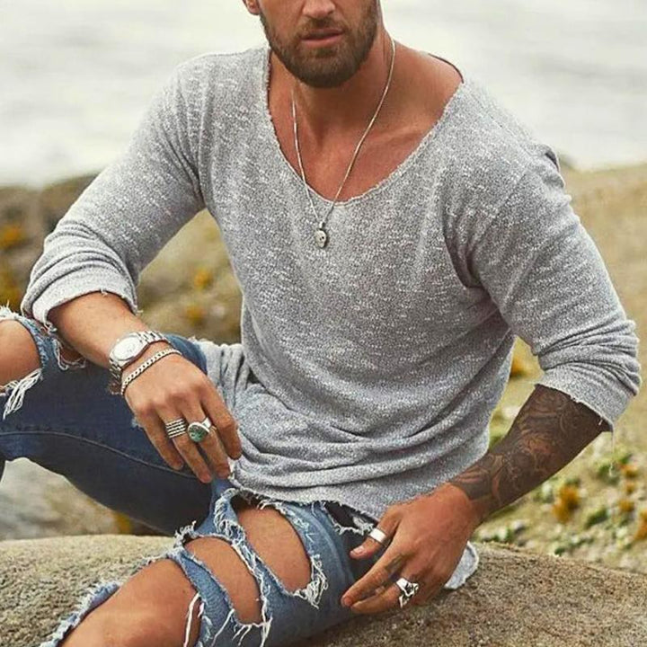 Alen | Herren Longshirt V-Ausschnitt Langarm Loose Fit Sommer