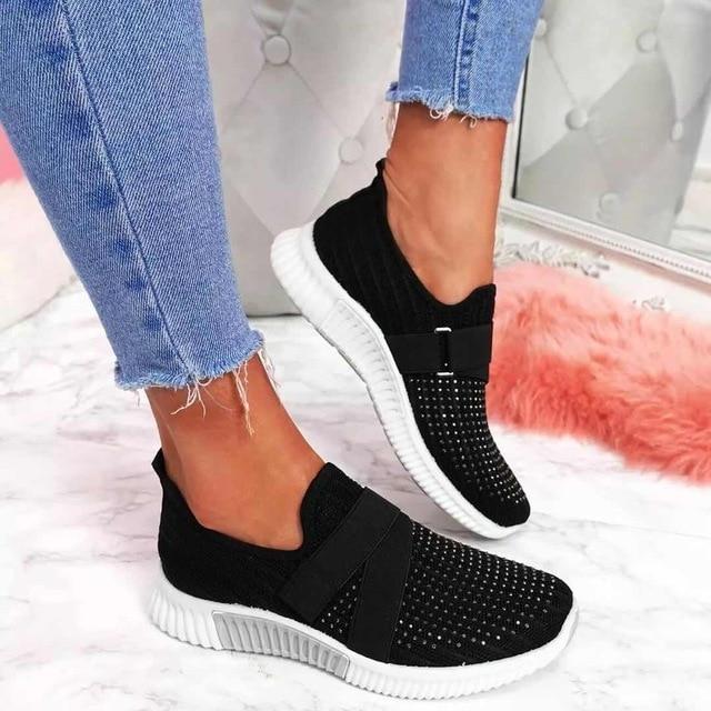 Luna | Damen Slip-On Sneaker Klettverschluss Strick Turnschuhe