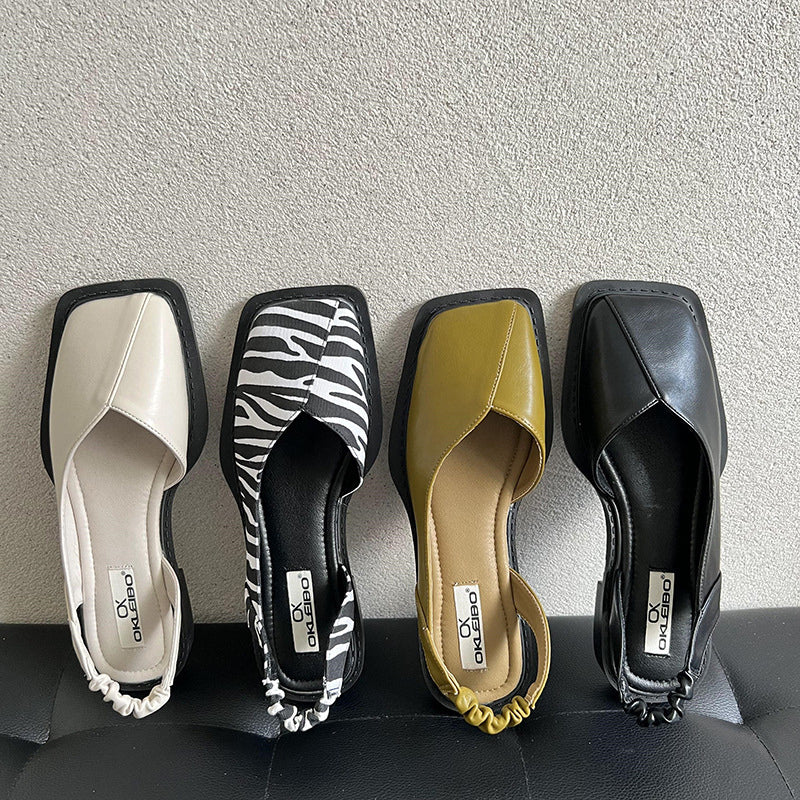 Nora | Damen Slingback Ballerinas Quadratische Zehenpartie Flach