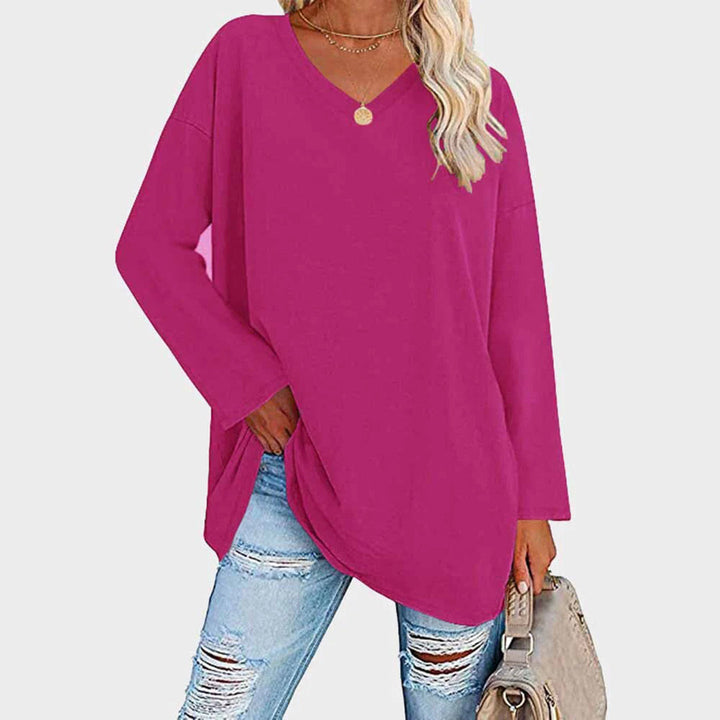 Loree | Damen Longshirt V-Ausschnitt Langarm Übergroß Oberteil
