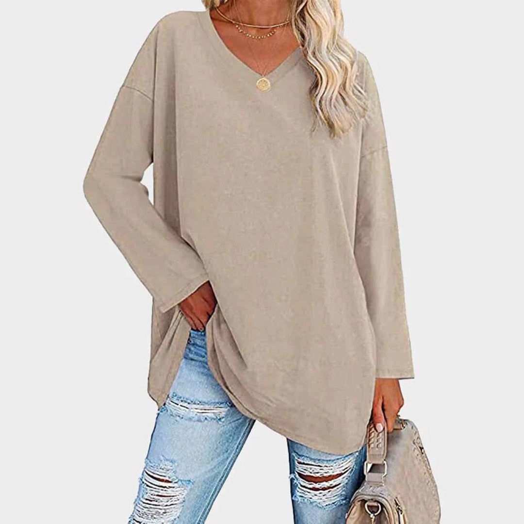 Cora | Damen Longshirt V-Ausschnitt Langarm Übergroß Sommer