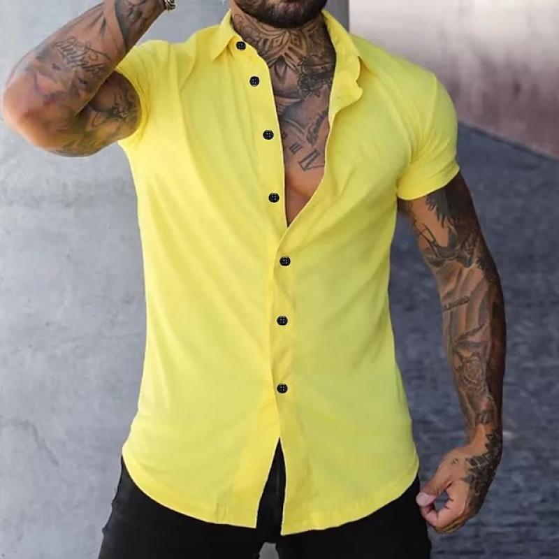 Cole | Herren Kurzarmhemd Slim Fit Einfarbig Kontrastknöpfe