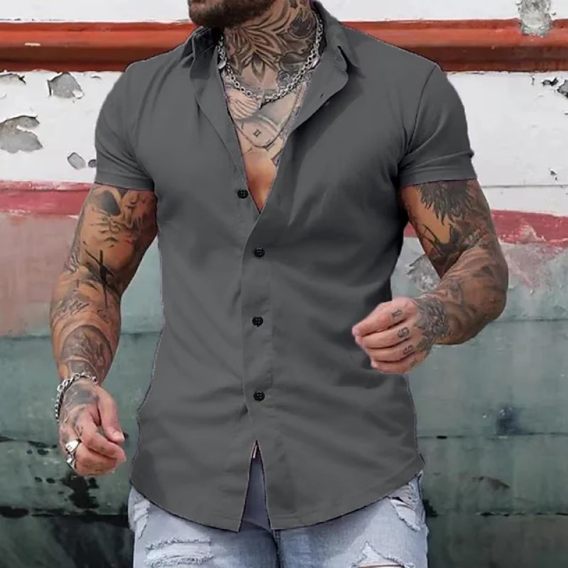 Cole | Herren Kurzarmhemd Slim Fit Einfarbig Kontrastknöpfe