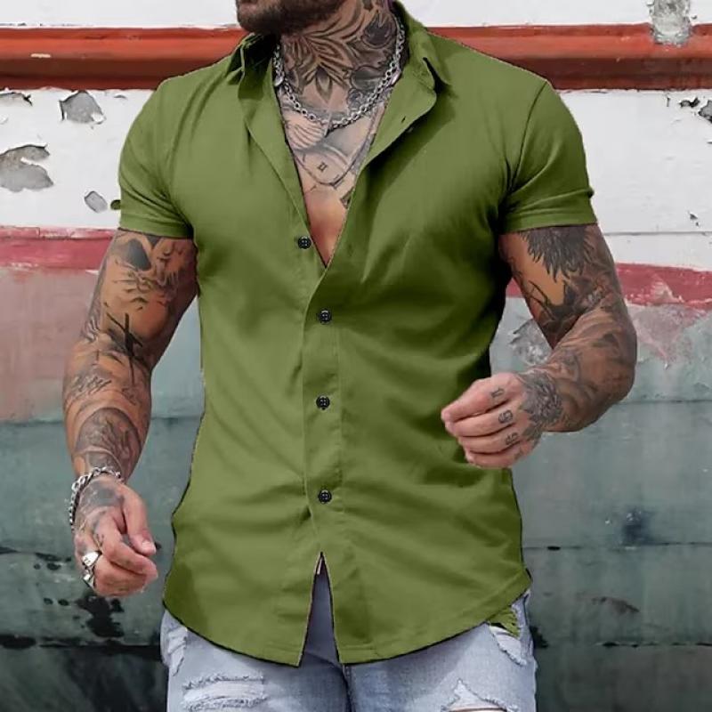 Cole | Herren Kurzarmhemd Slim Fit Einfarbig Kontrastknöpfe