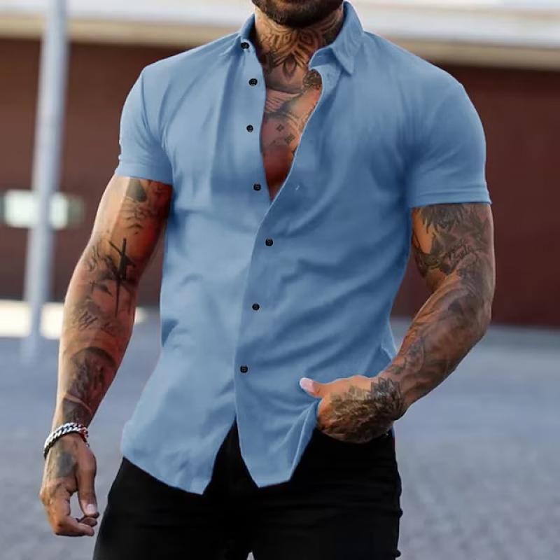 Cole | Herren Kurzarmhemd Slim Fit Einfarbig Kontrastknöpfe