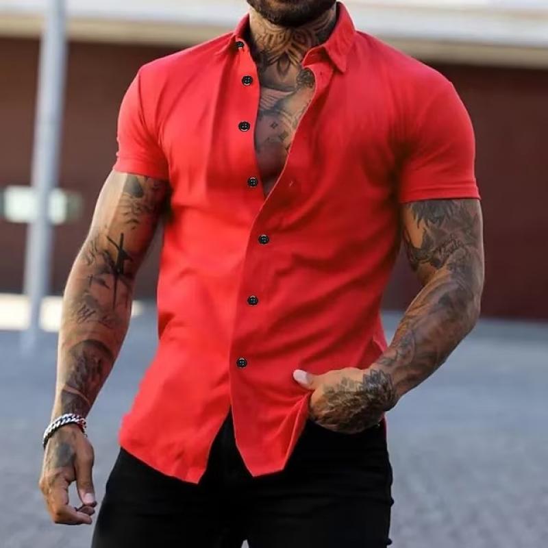 Cole | Herren Kurzarmhemd Slim Fit Einfarbig Kontrastknöpfe