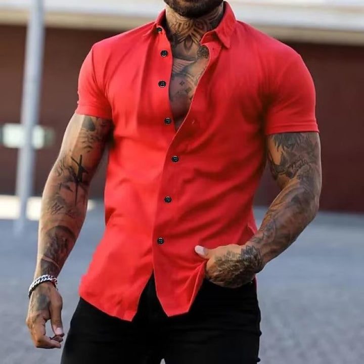Cole | Herren Kurzarmhemd Slim Fit Einfarbig Kontrastknöpfe