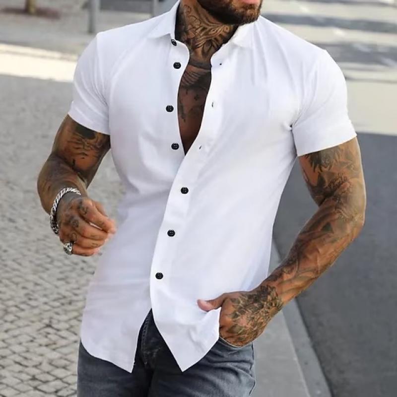Cole | Herren Kurzarmhemd Slim Fit Einfarbig Kontrastknöpfe