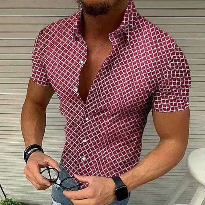 Loro | Herren Kurzarmhemd Slim Fit Karomuster Rot Sommer