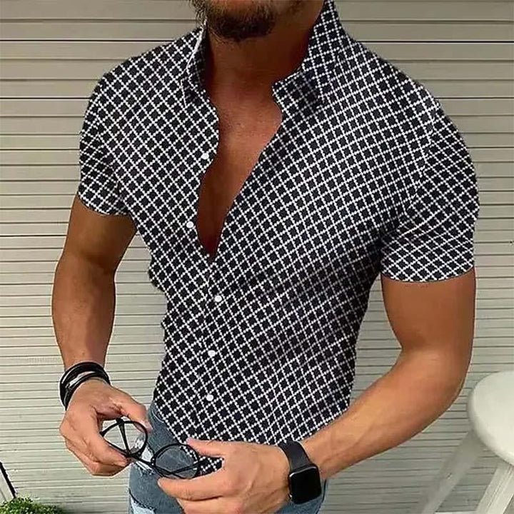 Loro | Herren Kurzarmhemd Slim Fit Karomuster Rot Sommer