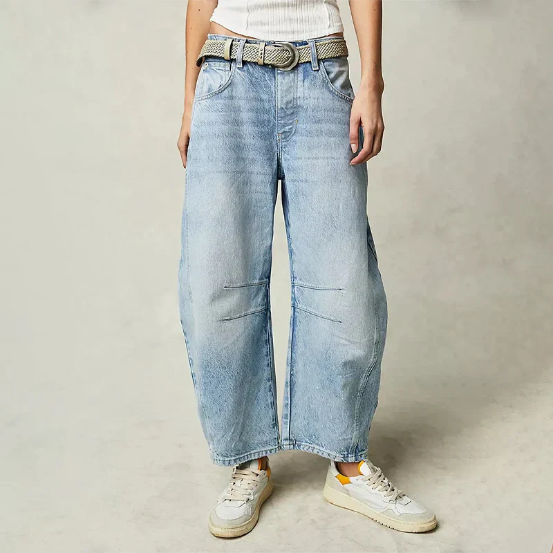 Nora | Damen Barrel Leg Jeans Weites Bein High Waist Freizeithose